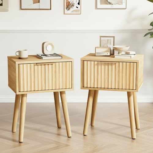 LEADZM Nachttisch 2er Set Nachttische 48x38x60cm Eichenfarbe | Nachtschrank mit 1 Schublade,für Schlafzimmer, Beistelltisch für Schlafzimmer und Wohnzimmer