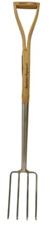 Border Fork Stainless Steel Garden Fork with Ash Wood D Handle for Soil Loosening, Compost Turning and Raised Bed Gardening