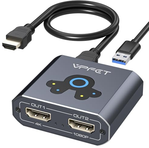 VEDINDUST HDMI Splitter Extend 4K@60Hz zu Dual HDMI Adapter Support Mirror oder Extend kompatibel mit Windows XP/7/8/10/11 und macOS geeignet für Monitore Fernseher Projektoren