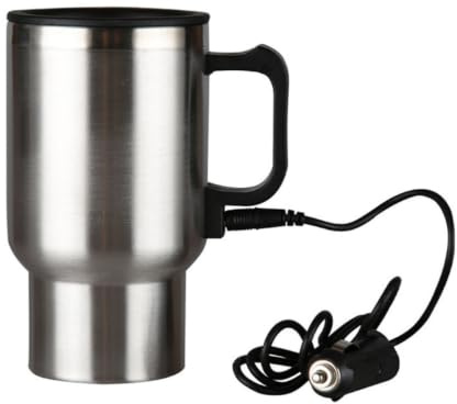 Homoyoyo 450ml Stainless Steel and Plastic Electric Heating Vacuum Cup with Vehicle Plug-in and Safety Shockproof Base, Portable Heated Coffee Mug for Travel and Drivers