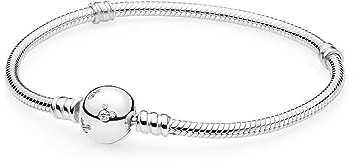 PANDORA Disney, Moments Sparkling Mickey Mouse & Snake Chain Schlangen Armband aus Sterling Silber mit Zirkonia Steinchen - Kompatibel Moments Armbänder - Größe 21
