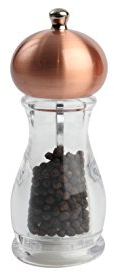 T&G Classic Globe Clear Acrylic Pepper Mill with Copper Finish Top, Small, 15 cm