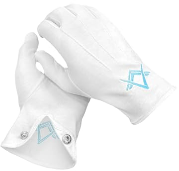 THE MASONIC COLLECTION – Craft schwere Baumwollhandschuhe mit blauem Quadrat und Kompass – Freimaurer-Geschenk für Männer