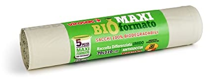 Virosac Sacchi Biodegradabili 70x110, XXL, 5 sacchi per rotolo