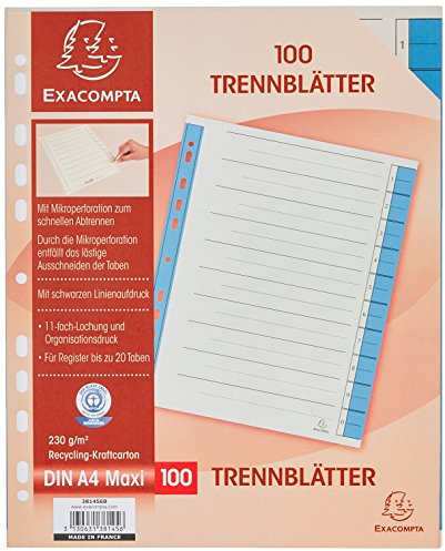 Exacompta 381456B Trennblätter-Farbig mit Perforation blau