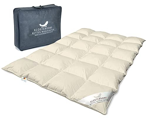 Klosterdorf Bettenmanufaktur 100% Bio Ganzjahresdecke - KBA - GOTS - ''wonneproppen'' 100x135 cm 300 Gramm LEICHT - Daunendecke - Bettdecke - Handarbeit aus Deutschland - Für einen gesunden Schlaf
