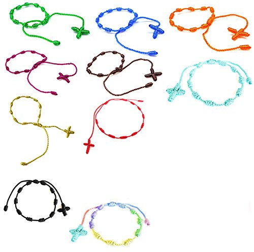 PPX10 Stück Handgemachte Rosenkranz-Kreuz-Armbänder 10 Farbe