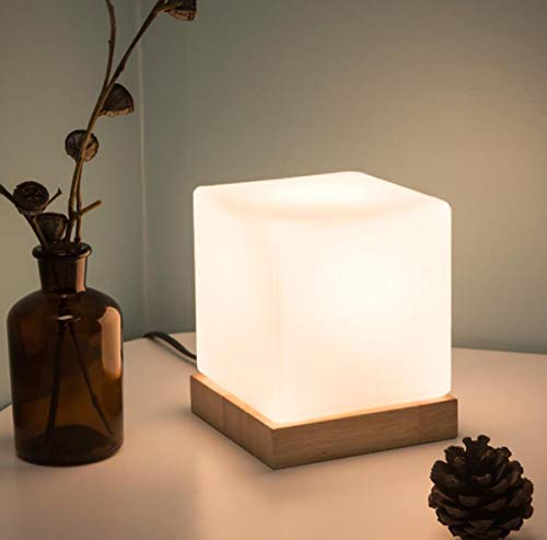 GDLight Original Holz LED Tischlampe Kreative Cube Glas EIS Nachtlicht Nachttischlampe für Schlafzimmer Wohnzimmer Dekoration