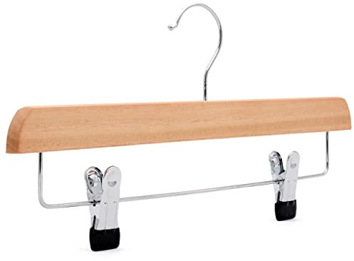 VR7 - Wooden Hangers - Pack of 5, Space Saver Wooden Hangers for Clothes with Metal Trouser & Skirt Clamps - Pine