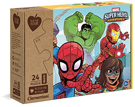 Clementoni 20262 Maxi Play for Future Marvel Superhero – Puzzle 24 Teile ab 3 Jahren, Kinderpuzzle aus recyceltem & recycelbarem Material, Denkspiel für Kinder