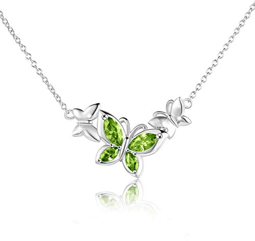 WINNICACA Schmetterling Grüne Kristallkette Sterling Silber August Geburtsstein Anhänger Schmuck Geschenke für Frauen Teenager Geburtstag