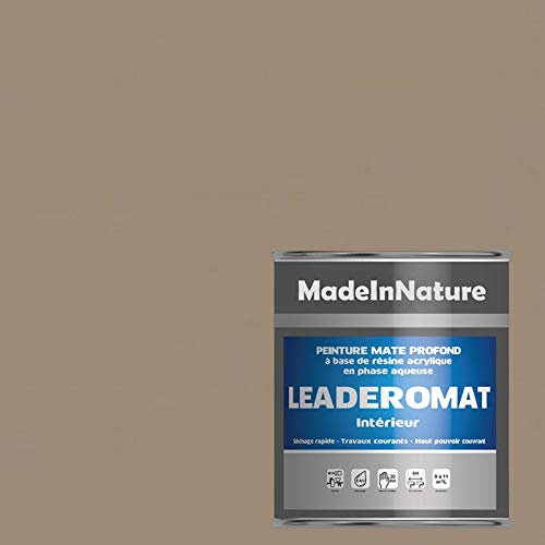 Peinture murale Mat Acrylique, Intérieur, application facile, très opacifiant, séchage rapide couleurs aux choix,de MadeInNature® (1 litre pour 8 m², soit 4 m² pour 2 couches, 13 Taupe)