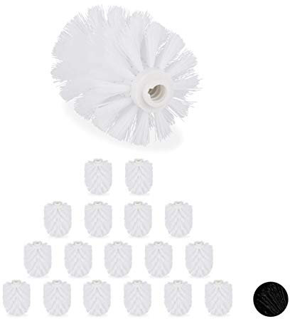 Set de 18 Cepillos de Recambio Escobilla WC, Baño, Repuesto, Plástico, 12 mm de Rosca, ⌀ 7 cm, Blanco