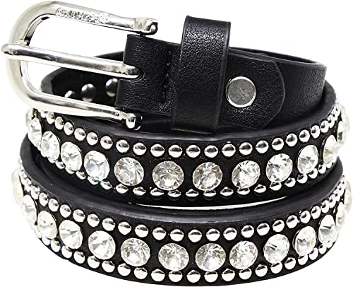 AnJuHoPa Lederschnabel Gürtel Rhinstone Nieten Schwarzer Gürtel für Frauen Jeans Gürtel Sommer 90cm
