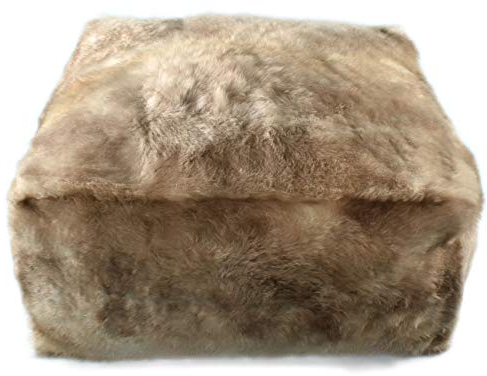 generisch Lammfell Hocker Ottomane Fußhocker Pouf aus echtem Island Lammfell grau braun 60 x 60 x 30 cm aus echten Island Öko Lammfellen mit Schaumperlen Füllung