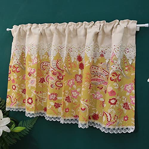 Lsimeru Gelb Bistrogardine Blickdicht Kurz 45cm Blumen Landhaus Luxus Scheibengardine Küche Küchengardinen Kurzvorhang Halb Fenster Kurzstores mit Spitze,45x90cm