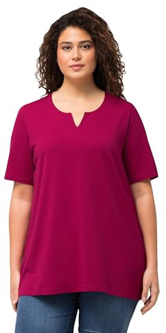 Ulla Popken Damen große Größen Übergrößen Plus Size T-Shirt, A-Linie, Tunika-Ausschnitt, Halbarm magnolienrot 46+ 807259820-46+