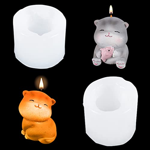 KyeeaDIY 2 Pièces Moule Bougie 3d Chat Moules En Silicone Résine Époxy Bricolage Bougies D'aromathérapie Savon Fait Maison Moule Fondant Décorateur De Gâteaux Artisanats