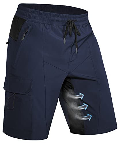 Hiauspor Wanderhose Herren Kurz MTB Hose Leichte Schnelltrocknend Cargo Bermuda Chino mit 5 Taschen Männer Wandershorts Outdoor Trekking Shorts Sommer Stretch Mountainbike,Arbeit,Sport(Navy,L)