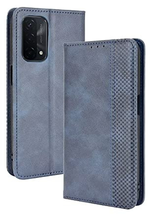 EASSGU Coque pour Oppo A54 5G / Oppo A74 5G (6.5 inches), Etui Flip Folio en Cuir PU avec Interrupteur Magnétique, [3 Fentes pour Cartes] [1 Portefeuille] Housse - Bleu