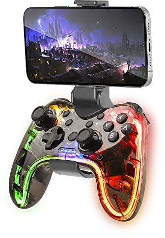 Mars Gaming MGP-BT, Gamepad Bluetooth 5.0, RGB Neon, Adaptador Smartphone, Giroscopio y Vibración Háptica, Joysticks Analógicos, Mando para Switch, PC, Mac, Android, iOS, Raspberry Pi, PS3