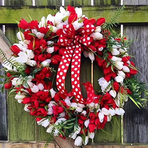 NLDGR Türkranz, 40,6 cm, künstliche Blumen, Tulpen-Kranz, Valentinstag, Kranz, alle Jahreszeiten, Blumenkranz, Frühling, Sommer, Tulpen-Kranz für Haustür-Dekoration