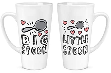 Big Spoon & Little Spoon 17oz Large Latte Mugs Cups Gift Set Pair Couples Boyfriend Girlfriend Husband Wife