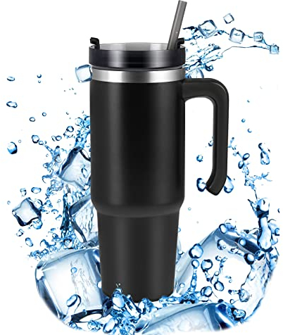 Cliplanyard Travel Mug, 30oz Stainless Steel Coffee Mug Travel Tumbler with Straw Lid and Handle, 900ml Portable Double Wall Vacuum Insulated Coffee Mug for Cold and Hot Drinks (Black)
