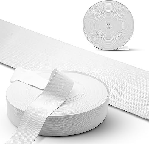 DOJA Barcelona | Cinta Elastica Coser | 50m | 50mm | Blanco | Cinta Elastica Costura de Poliéster y Goma | Bobina Goma Elastica Manualidades | Rollo Gomas Elasticas para Tapiceria, Sofa, Ropa