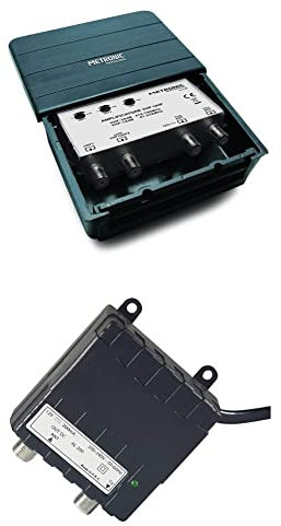 Metronic 414140 Amplificatore/Accoppiatore TV 2 Ingressi, Nero & Elettronica Cusano AL200, Alimentatore per Amplificatori Antenna, 12 V/200 mA, Nero