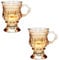 JOYMENTHERE Irish Coffee Mugs, Glass Footed Espresso Cups with Handles, Clear Goblet Mugs Glasses for Coffee, Latte, Cappuccino, Smoothie, Hot&Cold, 4.2 Oz, Set of 2 (Amber)