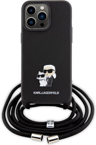 Karl Lagerfeld KLHCP15LSAKCPSK Hülle für iPhone 15 Pro 6.1 hardcase Schwarz Crossbody Saffiano Metal Pin Karl & Choupette