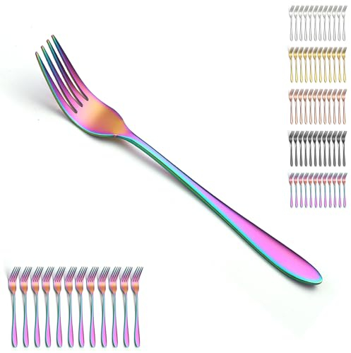 Berglander Regenbogen 12er-Set, Edelstahlgabel-Set in Lebensmittelqualität für Restaurant-Familienessen, Gabeln Besteck Tafelgabel-Set robust und spülmaschinenfest