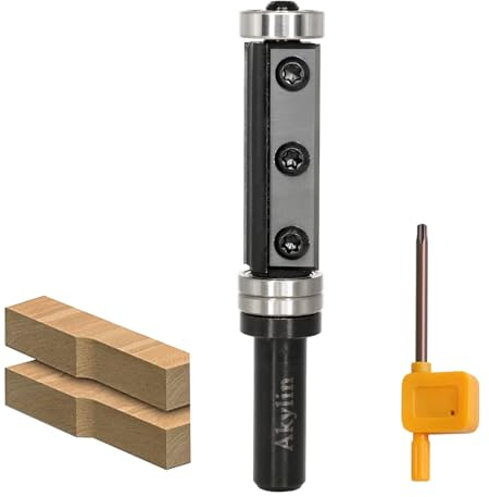 AKYLIN Wendeplatten Bündigfräser 12mm Schaft,2-seitigen Austauschbare Hartmetall Klinge,Bündigfräser Oberfräse mit Kugellager Holzfräser für Kantenbearbeitung