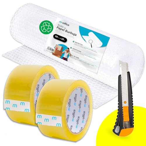 Luftpolsterfolie, recycelte Luftpolsterfolie, Luftpolster folie zum Verpacken, für Umzüge, Verpackungen und Boxen, folie für Verpackung, m-office (50 cm x 10 m, 2 Bänder)