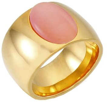 Homxi Edelstahl Damenring mit Gravur,Rund 15MM mit Oval Ring für Damen Gold Ringe Damen Gr.60 (19.1)
