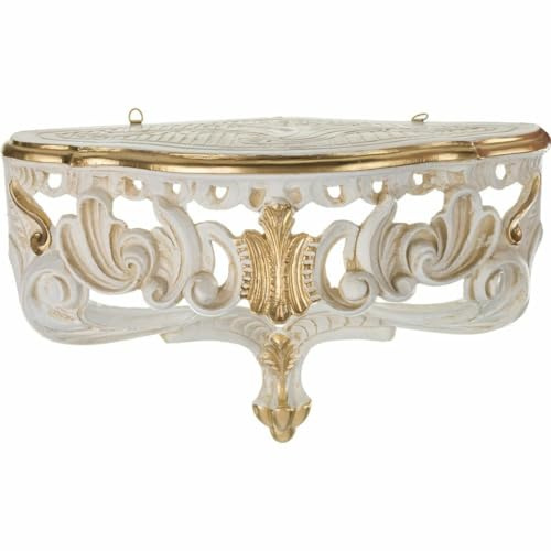 Generisch Eckregal Hängeregal, Barockstil Eckregal Ornamente Wandregal Antikstill Vintage Landhausstil Regal für Schlafzimmer Wohnzimmer (Elfenbein-Gold)