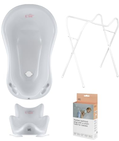 Hylat Baby Set: Baby Badewanne mit Gestell, Badesitz und Abfluss - TÜV Rheinland zertifiziert - ideale Lösung für die tolle Badeerlebnisse - Lite-Kollektion - Farbe: Grau, Motiv: Friends