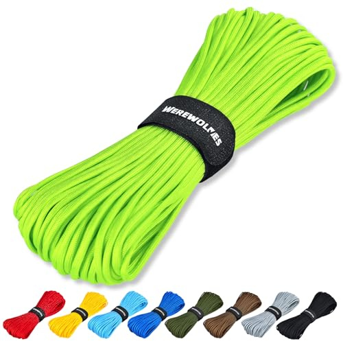WEREWOLVES Paracord Rope, 7 Strands 4mm 100ft Parachute Cord for Crafts, DIY Projects, Survival Bracelets (Neon Green, 100 Feet), 100 Feet)