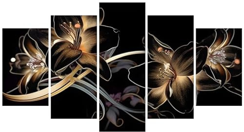 5D Diamond Art Painting 5-teiliger Diamant Painting Bilder Lilie! Blume! Diamond Painting Kinder Erwachsene Bastelset DIY Voll Set Diamond Painting mit Zubehor, für Home Décor Mädchen 125x75cm E-277