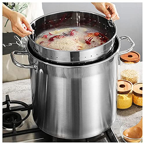 27QT/45QT/63QT Pentola con cestello colino Acciaio Inossidabile Commerciale Grado Alimentare 304 Tacchino Friggitrice Gamberi Vongole Vaporiera/Argento / 50L