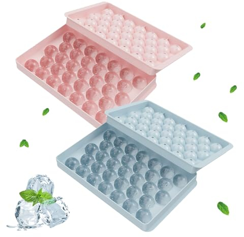 2 PCS Round Ice Cube Moulds, Ice Cube Tray with Lid, Ice Ball Mould, Circle Ice Cube Tray Reusable Ice Trays Easy to Remove Sphere Ice Making Mold for Freezer Water and Other Drink