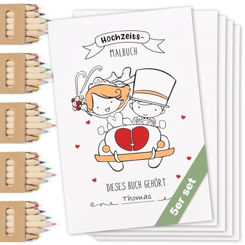 COLOFALLA Hochzeitsmalbuch Kinder 5er Set mit Buntstifte Hochzeit Gastgeschenk Hochzeitsspiele Malbuch Kinder Hochzeit Kinder Beschaftigung Hochzeit Malen(5)