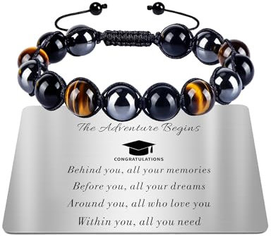 TOLOWOBK Mens Bracelets Gifts Tiger Eye Crystal Bracelet for Men Boys Personalised Triple Protection Beaded Bracelets for Men, Fathers Day Graduation Birthday Gifts for Him Dad Son Husband Brother