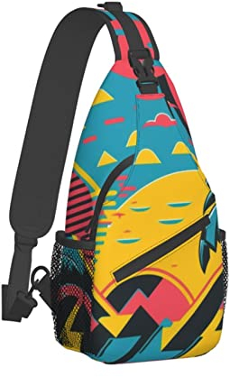 Retro 80er 90er Jahre Geometrischer Crossbody-Rucksack für Damen und Herren, Brustschlinge, Rucksack, lässig, für Reisen, Wandern, Retro 80er 90er Jahre Geometric1, One size