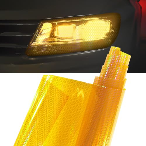 XhuangTech Auto Licht Tönung, Waben Autolicht Tönungsfolie mit Holografischem Regenbogeneffekt, Autolicht Aufkleber Farbwechsel Folie Selbstklebend für Scheinwerfer Rücklicht (Orange, 30 * 100 cm)