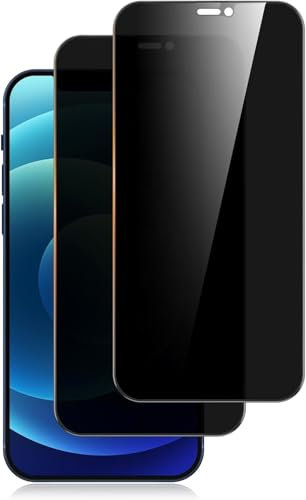 Zoye Privacy Full Coverage Screen Protector for iPhone 12/iPhone 12 Pro 6.1-Inch,2 Pack Full Coverage Anti-Spy Tempered Glass Film,Edge to Edge Protection Case-Friendly for iPhone 12/iPhone 12 Pro