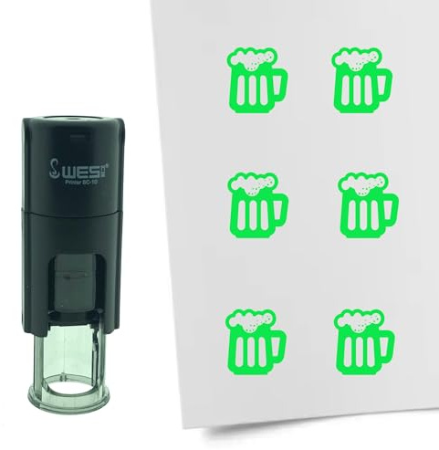 CombiCraft Selbstfärbender Stempel Bierflasche in Grün, 10mm rund - Ideal für Bulletjournals und Treuekarten