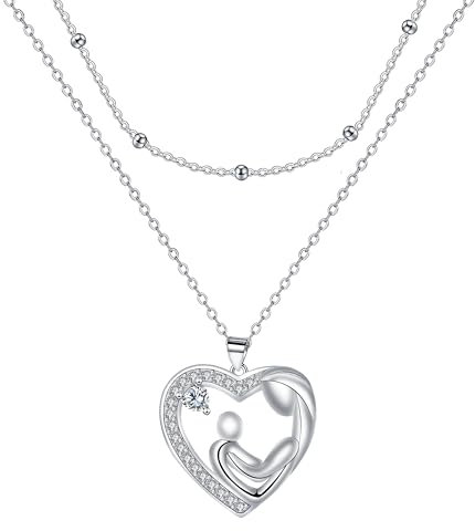 Micory Mutter und Tochter Halskette Damen 925 Silber Herz Anhänger Kette Valentinstag Muttertag Geburtstag Geschenk für Mama Ehefrau Freundin
