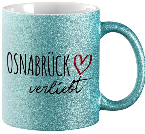 huuraa Glitzertasse Osnabrück verliebt Geschenk Tasse Blau 330ml Osnabrück Geschenkidee